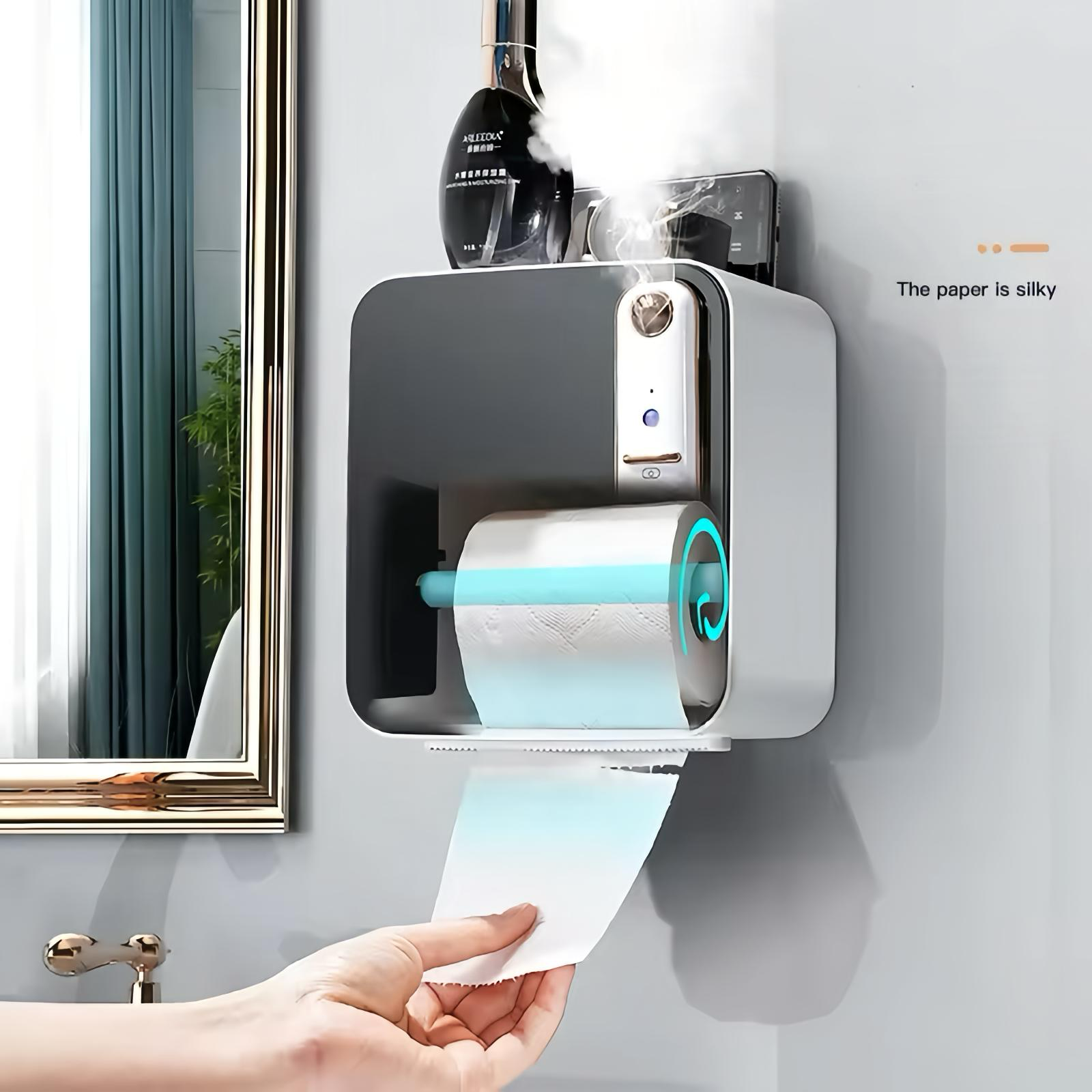 Smart Wall-Mounted Black Tissue Holder with Aromatherapy