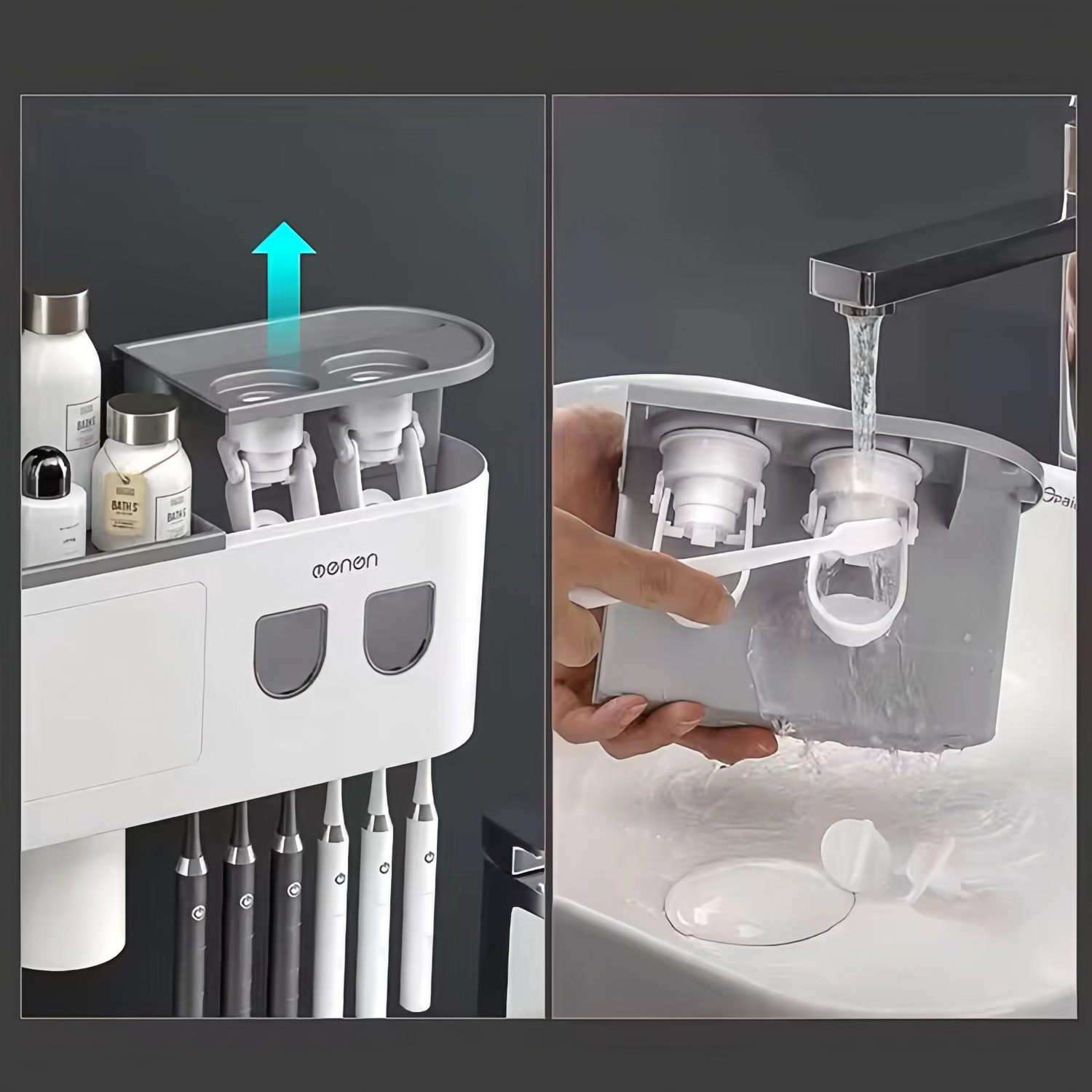 Stainless Steel Wall Mount Toothbrush Holder With Self-Adhesive Cup Rack - Silver