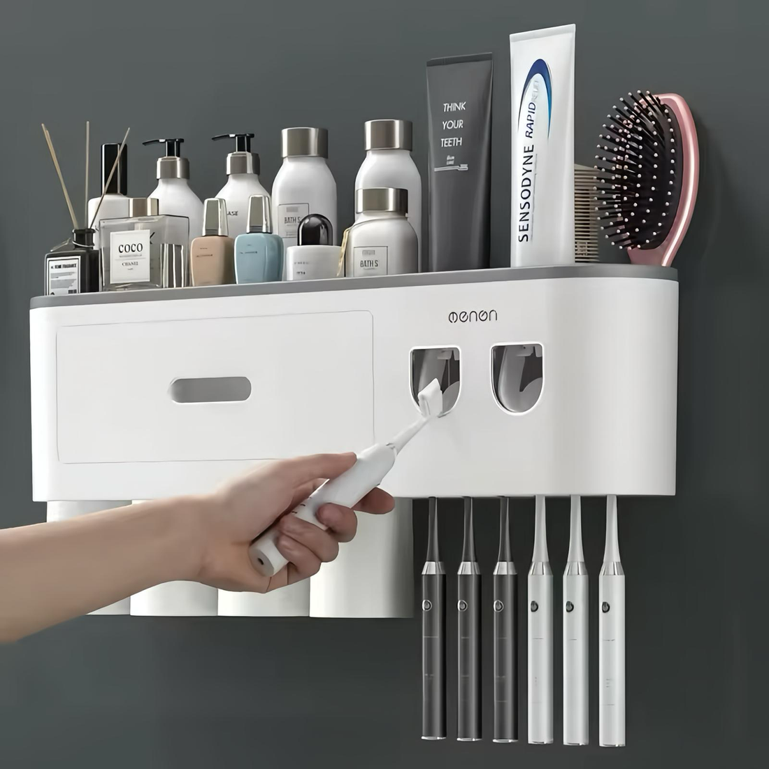 Multifunctional Wall Mount Toothbrush Holder Rack Organizer - No Drill