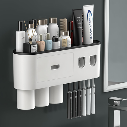 Multifunctional Wall Mount Toothbrush Holder Rack Organizer - No Drill