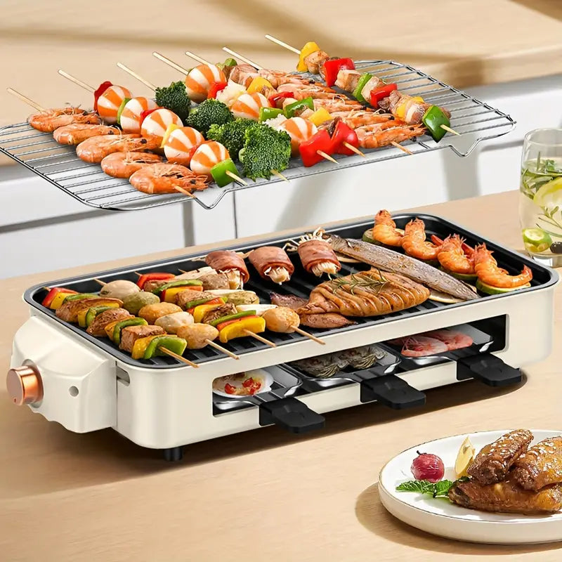 Smokeless Indoor Electric Grill & Griddle – 1500W 2-in-1 Portable Grill with Non-Stick Removable Plates, Adjustable Temperature Control & Raclette Cheese Pans