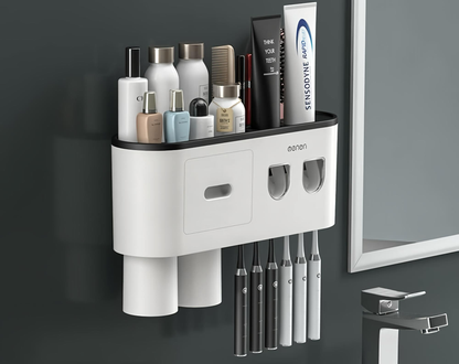 Multifunctional Wall Mount Toothbrush Holder Rack Organizer - No Drill