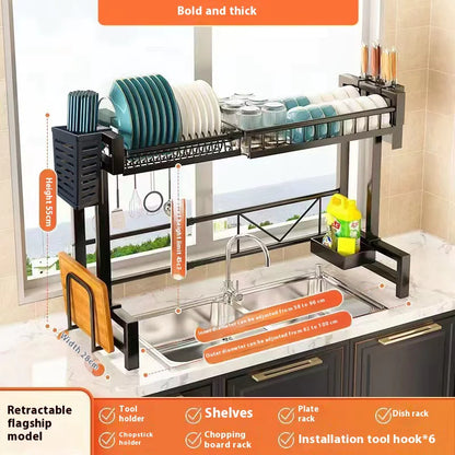 Over-the-Sink Dish Drying Rack with Storage Cabinet &amp; Hooks – Heavy-Duty Stainless Steel Organizer