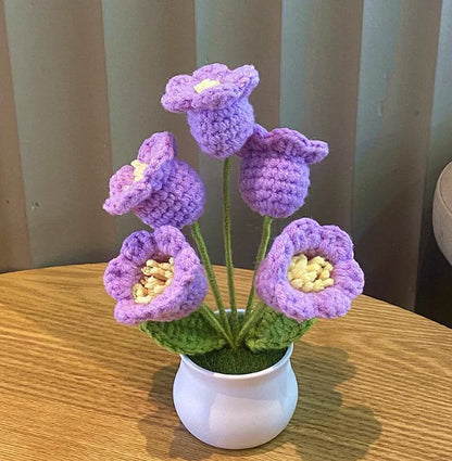 Handwoven Wool Lily &amp; Mini Flowers Pot