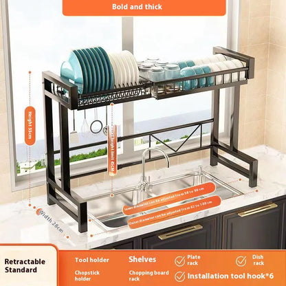 Over-the-Sink Dish Drying Rack with Storage Cabinet &amp; Hooks – Heavy-Duty Stainless Steel Organizer