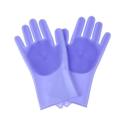 Reusable Magic Silicone Dishwashing Gloves with Built-In Scrubbers