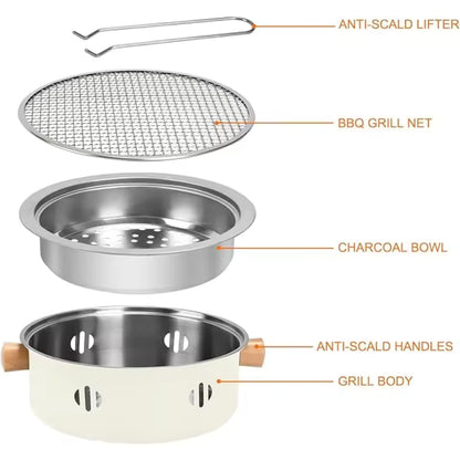 Portable Stainless Steel Charcoal Grill Set – Compact Tabletop BBQ for Indoor &amp; Outdoor Cooking