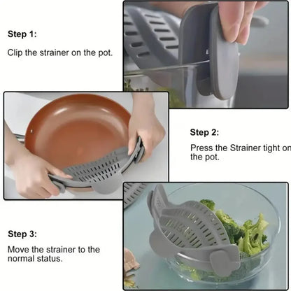 Universal Adjustable Silicone Clip-On Strainer for Pots, Pans, and Bowls