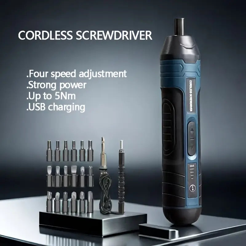 20-in-1 Cordless Screwdriver Kit – USB Rechargeable, LED Work Light, 4-Speed Torque (Max 5 Nm)