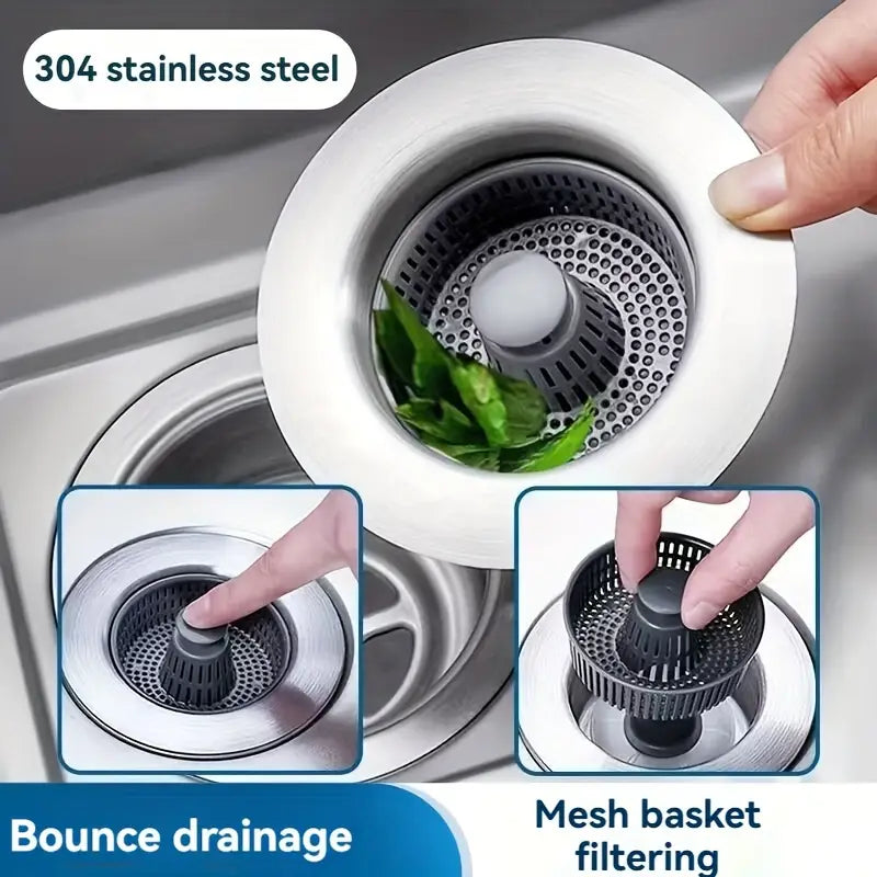 3-in-1 Stainless Steel Kitchen Sink Strainer Stopper