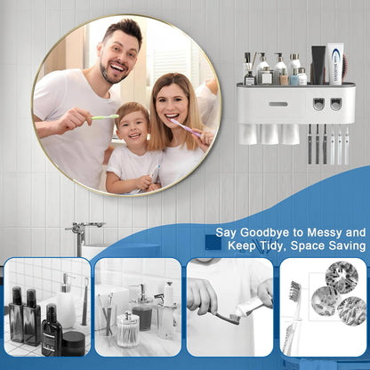 Multifunctional Wall Mount Toothbrush Holder Rack Organizer - No Drill