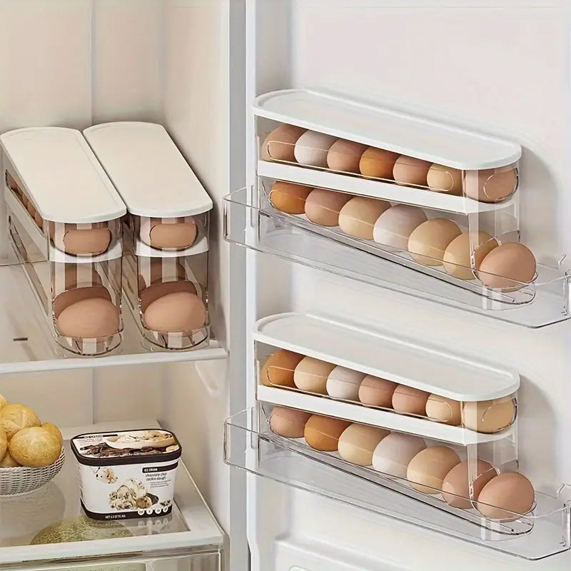 Double Layer Rolling Egg Storage Box, Space Saving Organizer