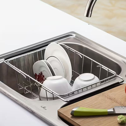 Telescopic Stainless Steel Over-the-Sink Dish Drying Rack – Expandable In-Sink Dish Drainer | Rustproof, Space-Saving &amp; Multi-Purpose