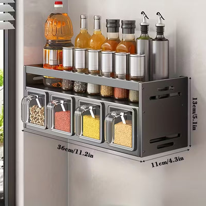Kitchen Spice Rack Wall Mount Hanging Seasoning Box Over Stove Hanging Shelf Seasoning Jar Organizer For Sugar Salt Pepper