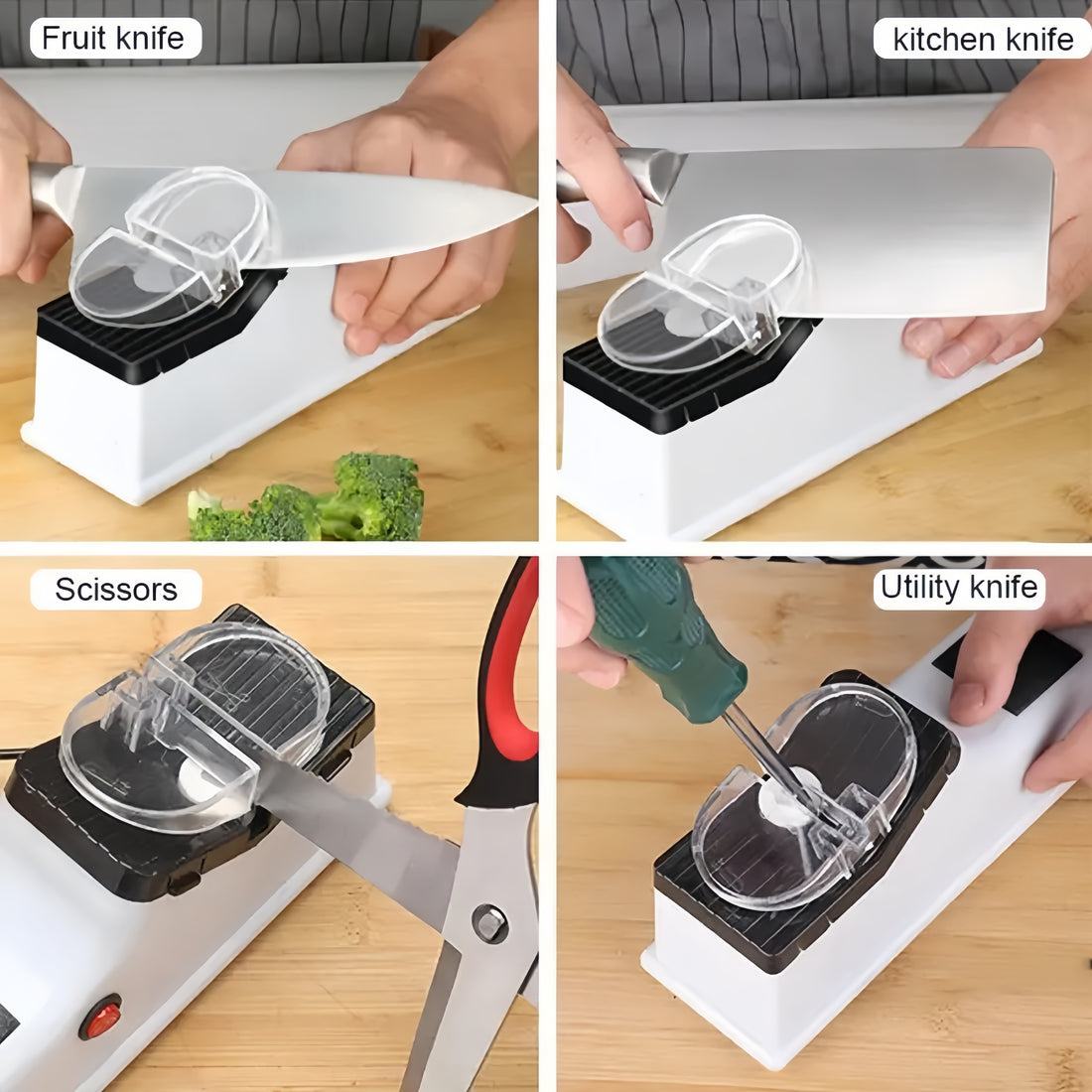 Rechargeable Electric Knife Sharpener - Automatic and Fast Sharpening for Kitchen Knives and Scissors