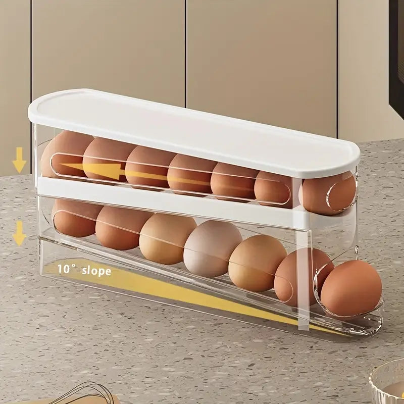 Double Layer Rolling Egg Storage Box, Space Saving Organizer