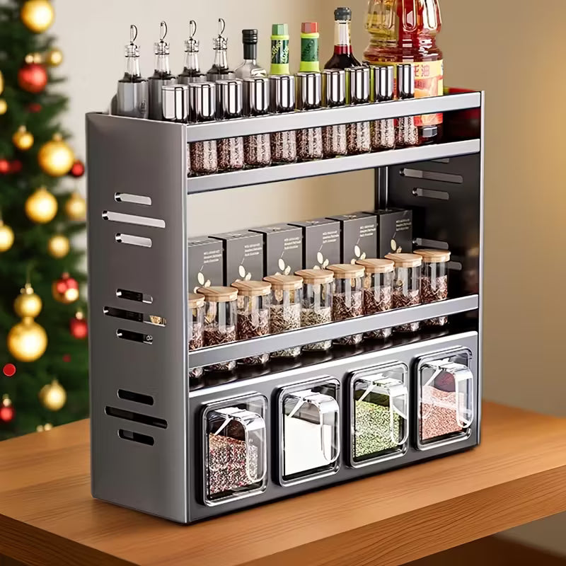Kitchen Spice Rack Wall Mount Hanging Seasoning Box Over Stove Hanging Shelf Seasoning Jar Organizer For Sugar Salt Pepper