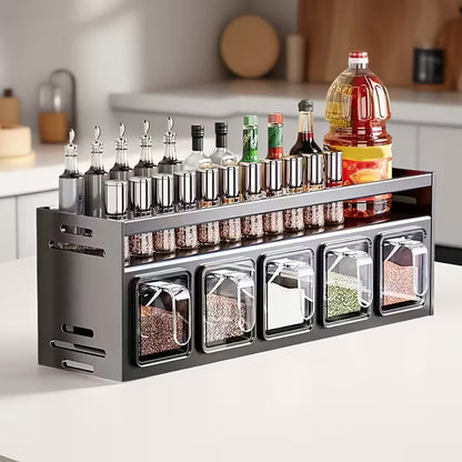 Kitchen Spice Rack Wall Mount Hanging Seasoning Box Over Stove Hanging Shelf Seasoning Jar Organizer For Sugar Salt Pepper