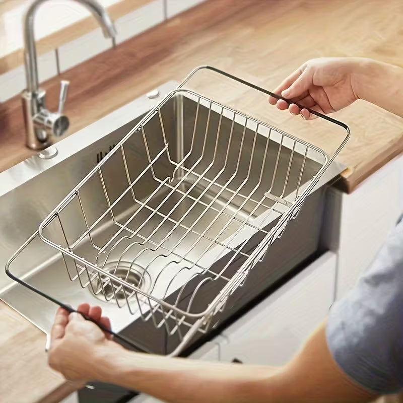 Telescopic Stainless Steel Over-the-Sink Dish Drying Rack – Expandable In-Sink Dish Drainer | Rustproof, Space-Saving &amp; Multi-Purpose