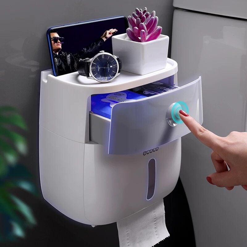 Multi-Function Toilet Paper Dispenser with Storage Shelf & No-Drill Mount