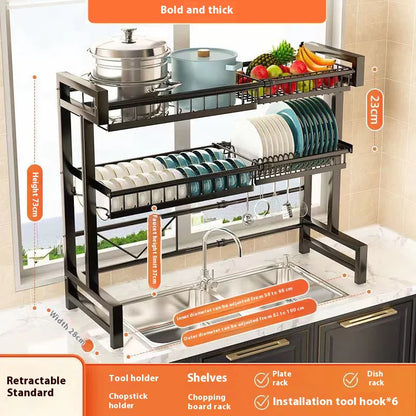Over-the-Sink Dish Drying Rack with Storage Cabinet &amp; Hooks – Heavy-Duty Stainless Steel Organizer