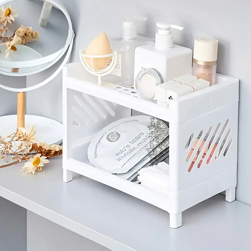 2-Tier Rectangular Desktop Organizer – Durable Plastic Shelf for Kitchen, Bathroom &amp; Vanity