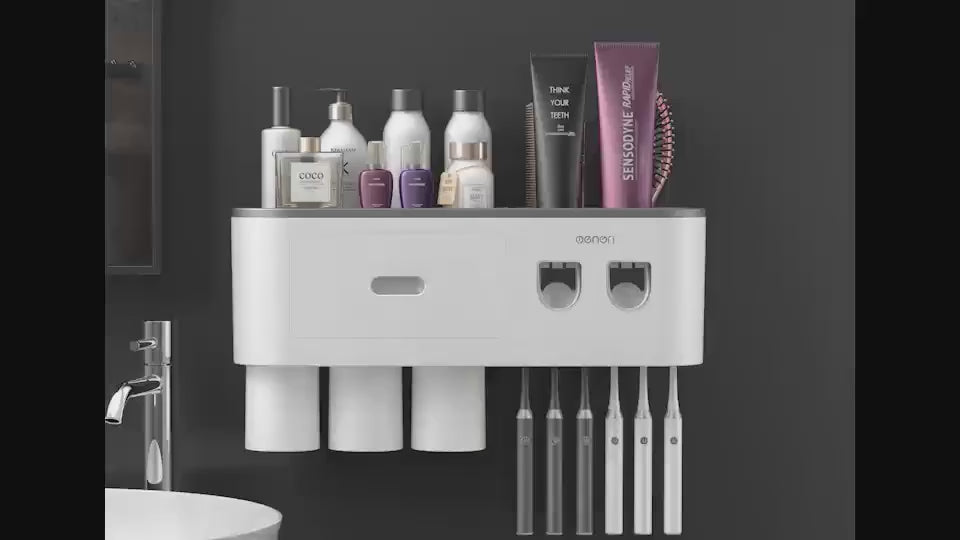 Multifunctional Wall Mount Toothbrush Holder Rack Organizer - No Drill