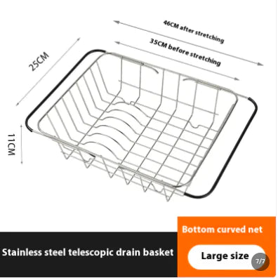 Telescopic Stainless Steel Over-the-Sink Dish Drying Rack – Expandable In-Sink Dish Drainer | Rustproof, Space-Saving &amp; Multi-Purpose