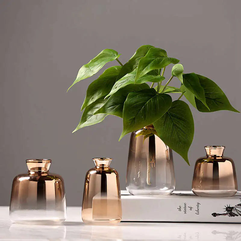 Nordic Style Gold-Trimmed Glass Vase